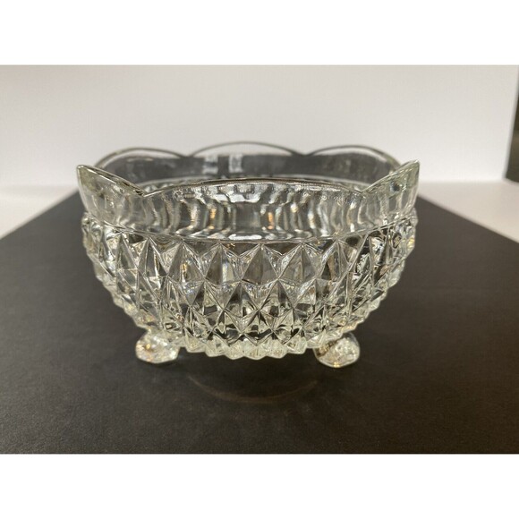 Indiana Glass Bowl Candy Dish Crystal Diamond Point, Footed (3) Vintage Pristine - Picture 10 of 10